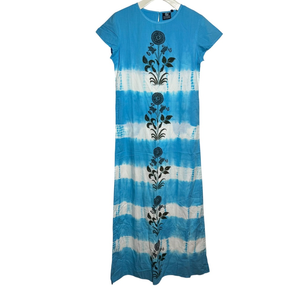 Madison‎ Mathews Blue Tie Dye Block Print Floral Maxi Dress NWT Small